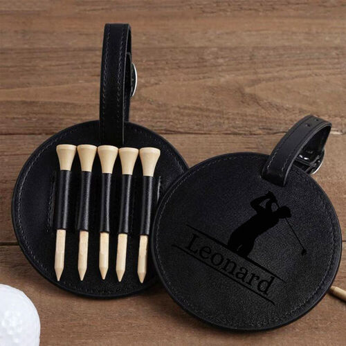 Personalized Golf Tee Holder, Custom Engraved Leather Golf Bag Tag, Golf Accessories, Birthday