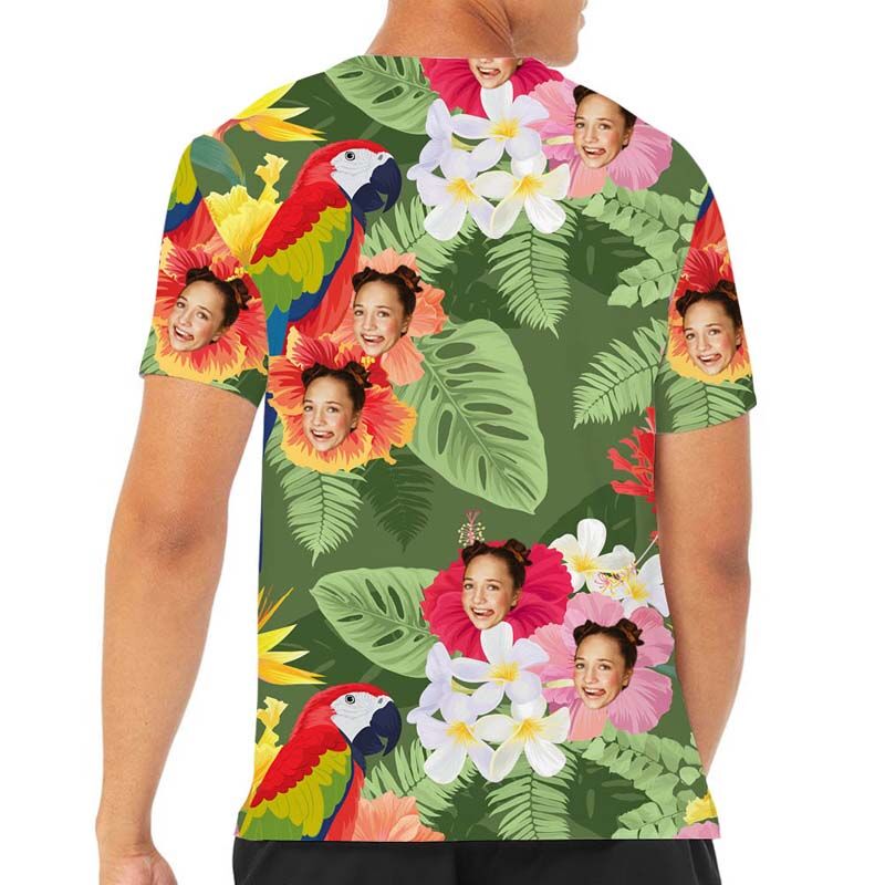 Custom Face Hawaiian T-Shirt With Red Flower