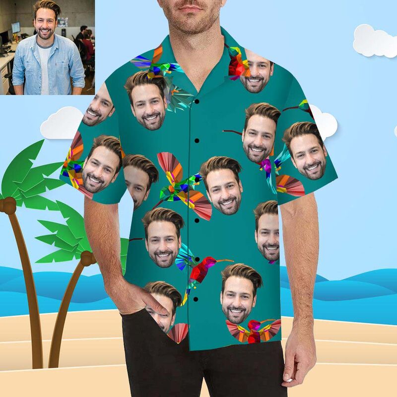Custom Face Colorful Birds Men's All Over Print Hawaiian Shirt