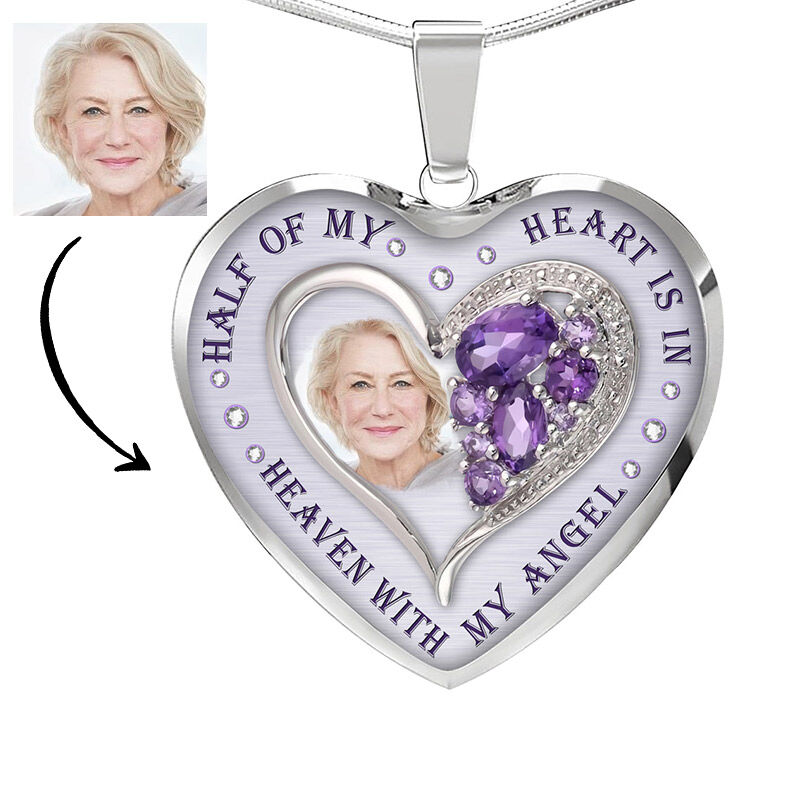 "Half Of My Heart Is In Heaven With My  Angel" Personalized Memorial Photo Necklace