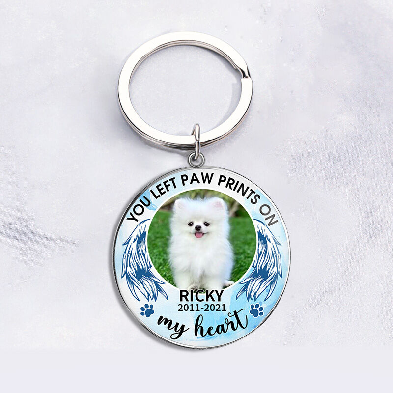 "You Left Paw Prints On Our Hearts" Luxury Pet Memorial Keychain Gift for Pet Lovers