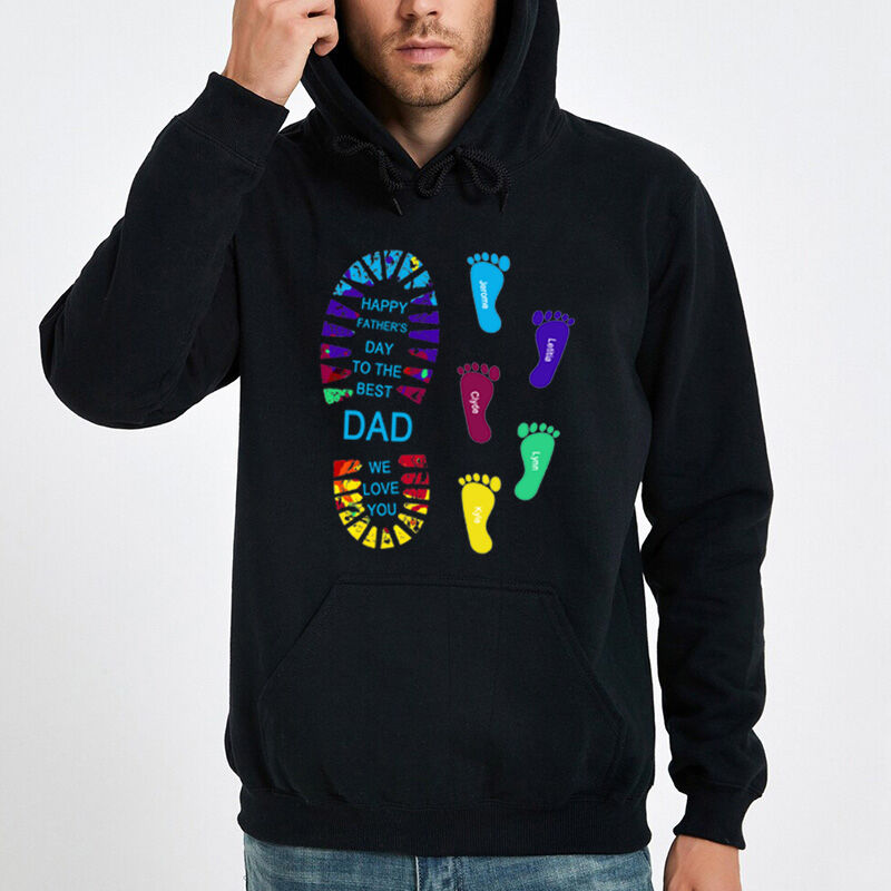 Personalized Hoodie with Big and Little Footprint Custom Name for Father's Day
