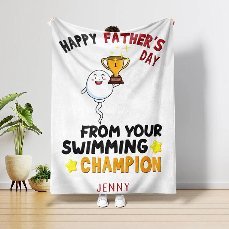 Personalized Name Blanket with Trophy Pattern Great Gift for Dad "Happy Father's Day"