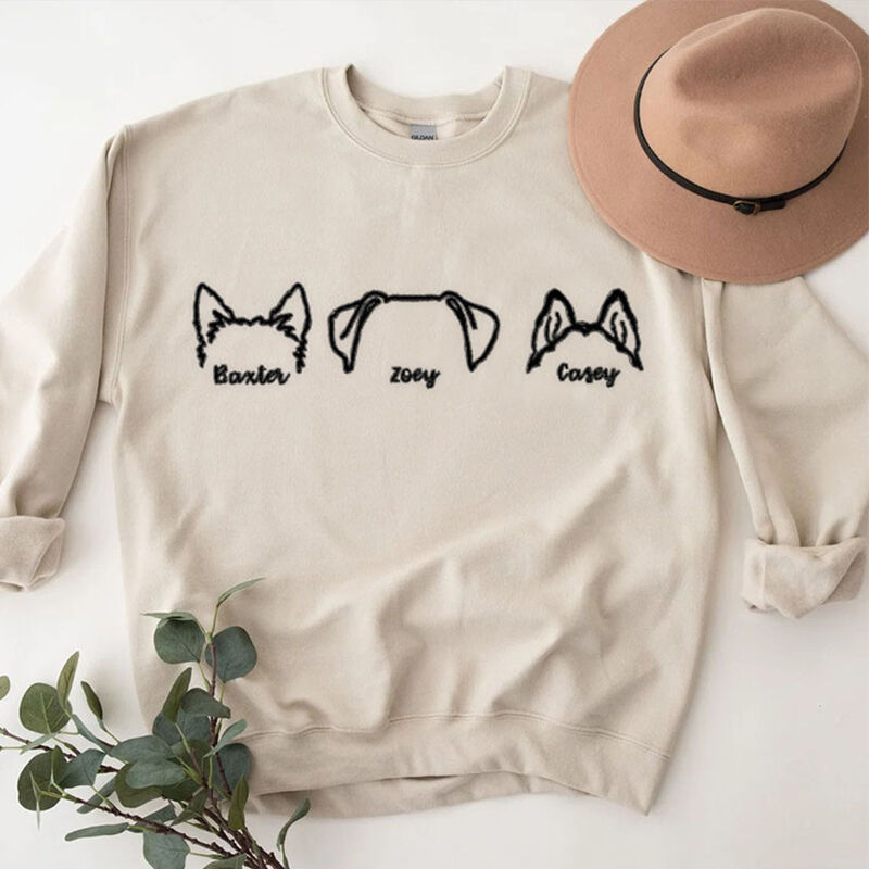 Personalisiertes Sweatshirt mit aufgesticktem Welpenohr Umriss Niedliches Geschenk für Tierliebhaber