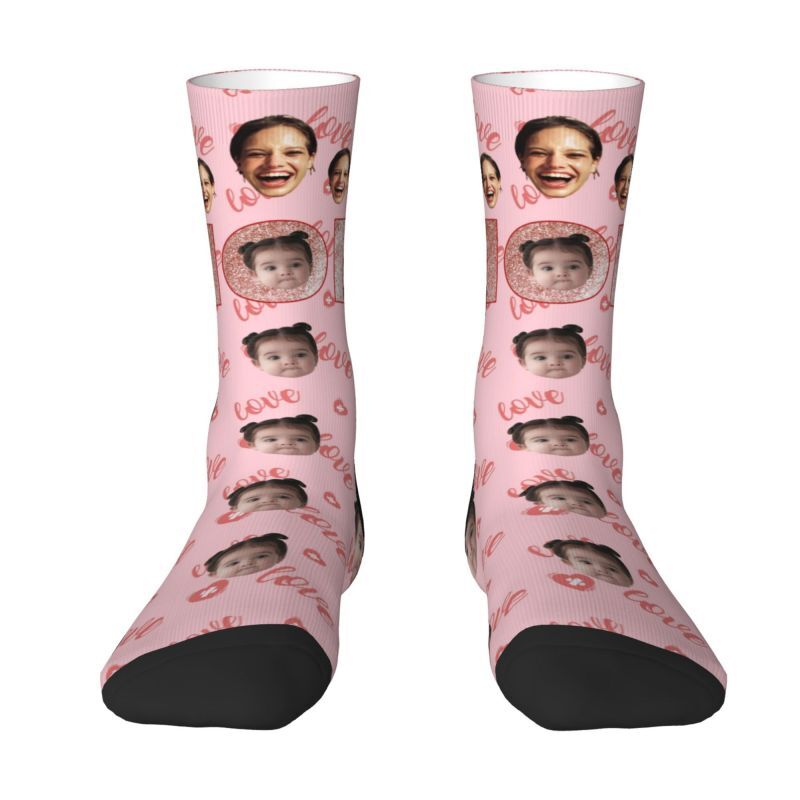 Hot Stamping "MOM" Personalized Face Socks with Baby Photo Added