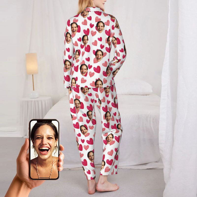 Personalisierte Pyjamas benutzerdefinierte Foto Pink Love Heart Style Design Vibrant Cute Geschenk für ihre Familie