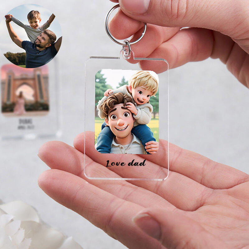 Personalized Cartoon Photo Keychain Sweet Gift For Dad