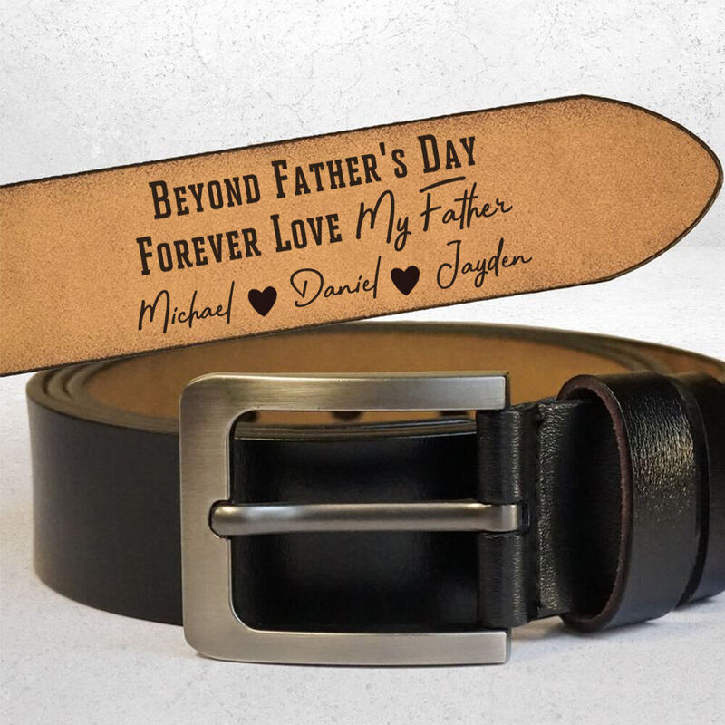 Cinturón de cuero grabado personalizado con nombres de niños personalizados. Divertido regalo de cumpleaños para papá