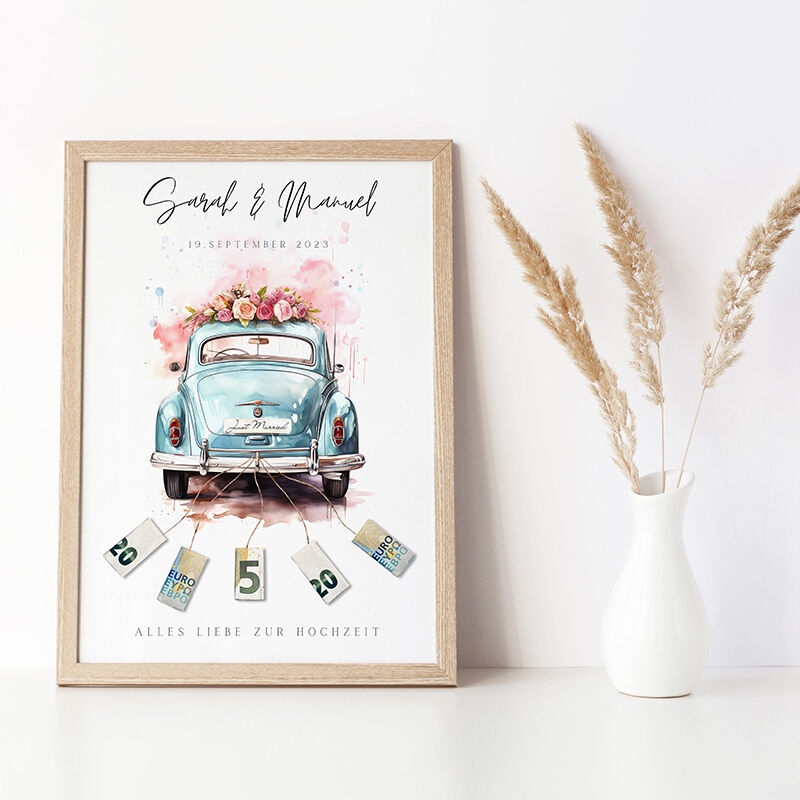 Personalisierter Rahmen Romantische Hochzeit Auto Individuelle Nachricht Kreative Geldgeschenk für die Braut und Bräutigam