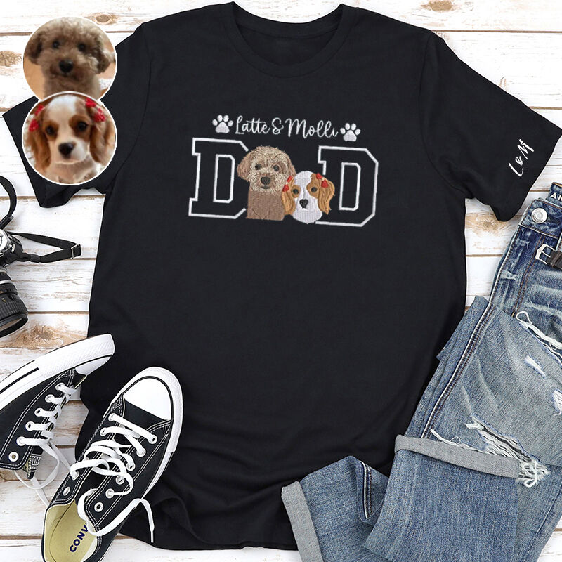 Personalized T-shirt Embroidered Custom Pet Head Photos Dad Design Adorable Gift for Father's Day