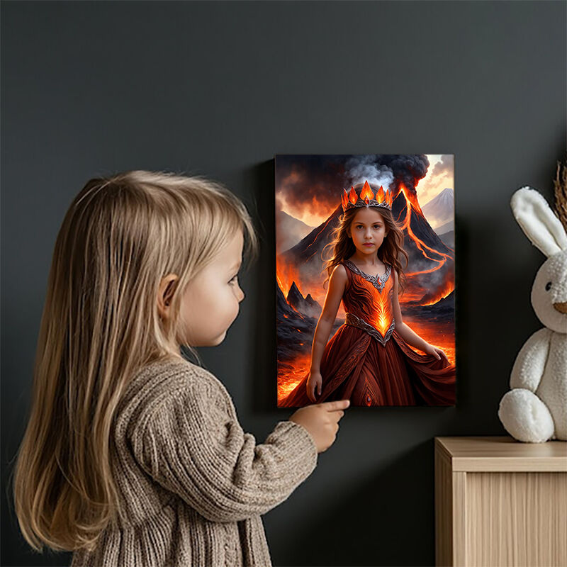Personalized Volcano Queen Portraits with Custom Face Swap Wonderful Gift for Kids