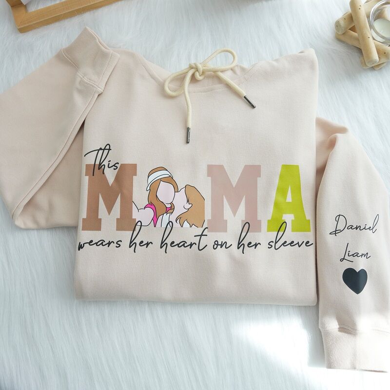 Personalized Hoodie Custom Photo This Mama Wears Her Heart On Her Sleeve Unique Mother's Day Gift