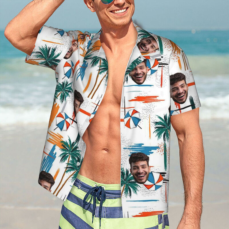Personalized Hawaiian Shirt with Beach Umbrella Pattern Holiday Look Birthday Gift for Men
