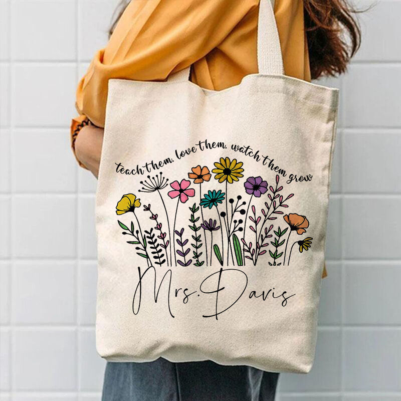 Personalisierte Tragetasche mit Blumen Recycelbare Canvas-Tasche Geschenk zum Schulanfang für Lehrer