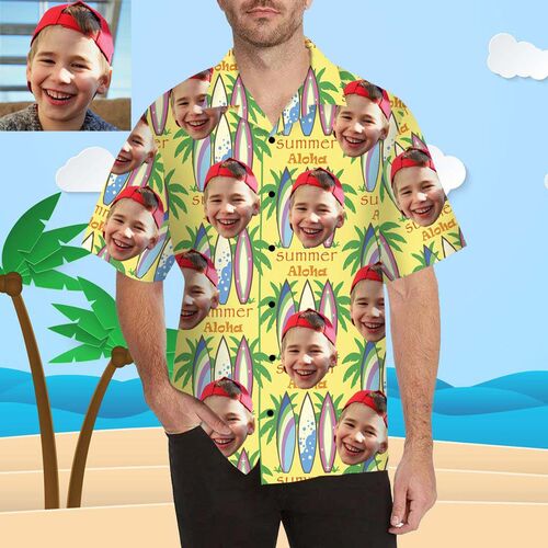 Magliette Personalizzate con Stampa Volto Stile Hawaiano e Scritta Summer Aloha per Uomo