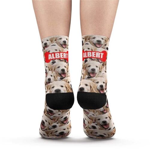 Calcetines impresos personalizados con cara de perro completa para familia