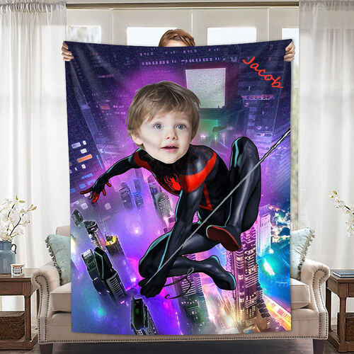 Personalized Custom Photo Blanket Anime Character High Altitude City Purple Night Scene Background Flannel Blanket Gift