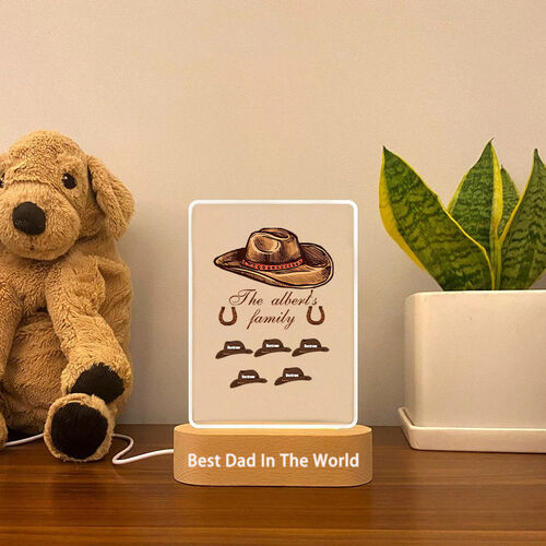 Personalisierte Acryl Plaque-Lampe mit benutzerdefinierten Namen Cowboy-Hut-Muster Geschenk für Papa