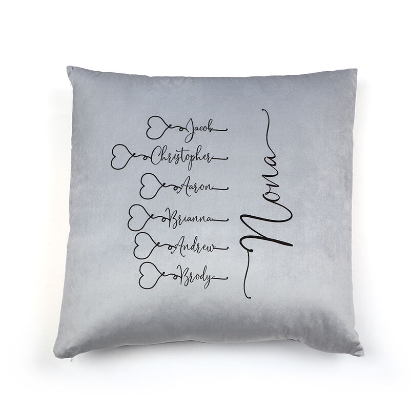 Custom Family Pillow with Heart Engraving 1-10 Names