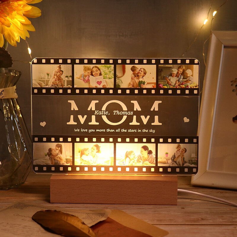 Personalized Wood Acrylic Custom Photo Engraving Lettering Lamp for Mom