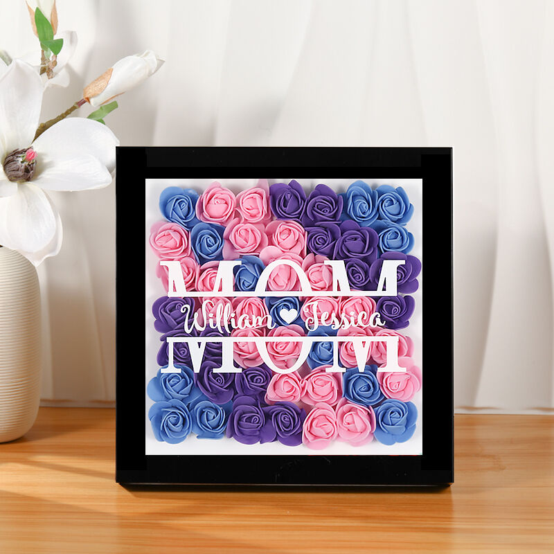 Personalized Rose Flower Shadow Box With Kids Name Gift for Mom