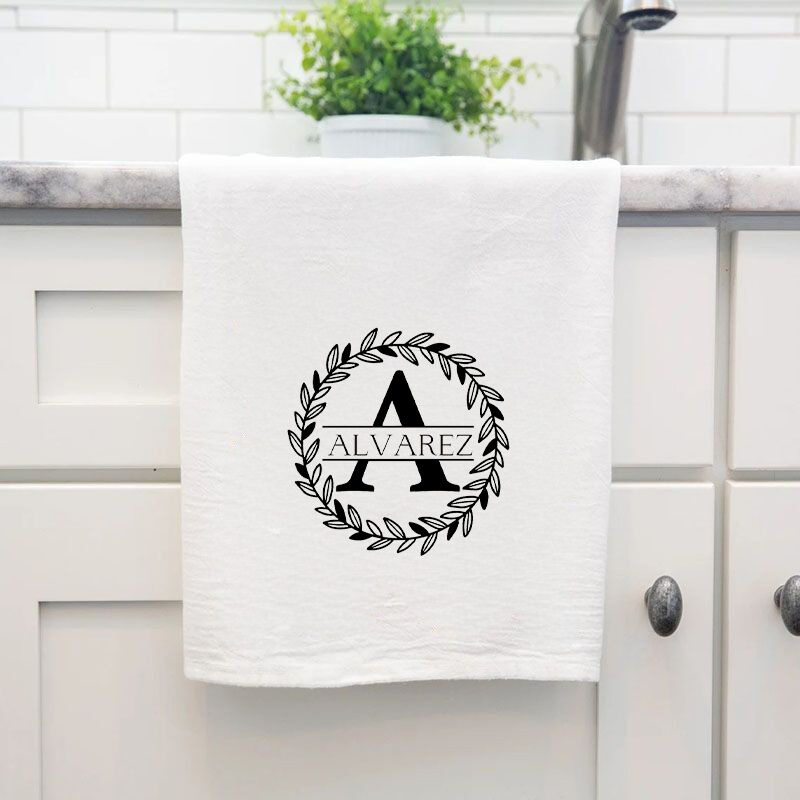 Personalized Towel with Custom Letter and Name Elegant Garland Design Memorable Gift for Her