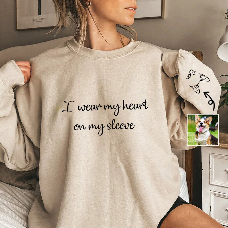 Personalized Sweatshirt with Custom Pet Ear Outline On The Sleeve Lovely Gift for Pet Lover