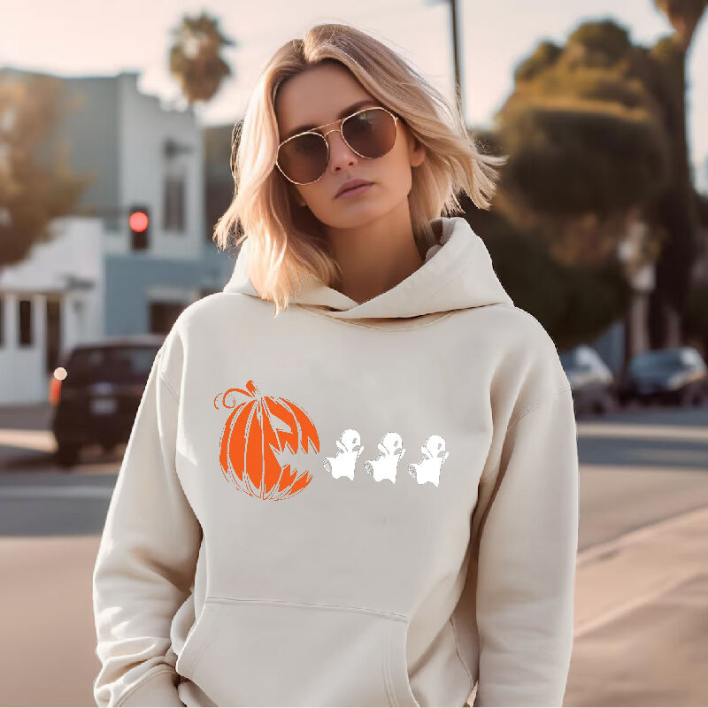 Casual Hoodie with Devil Pumpkin Pattern Funny Gift for Halloween
