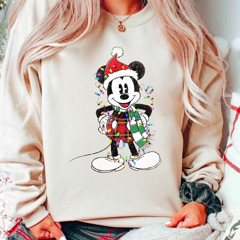 Funny Sweatshirt with Bulbs And Cartoon Character Pattern Cute Christmas Gift