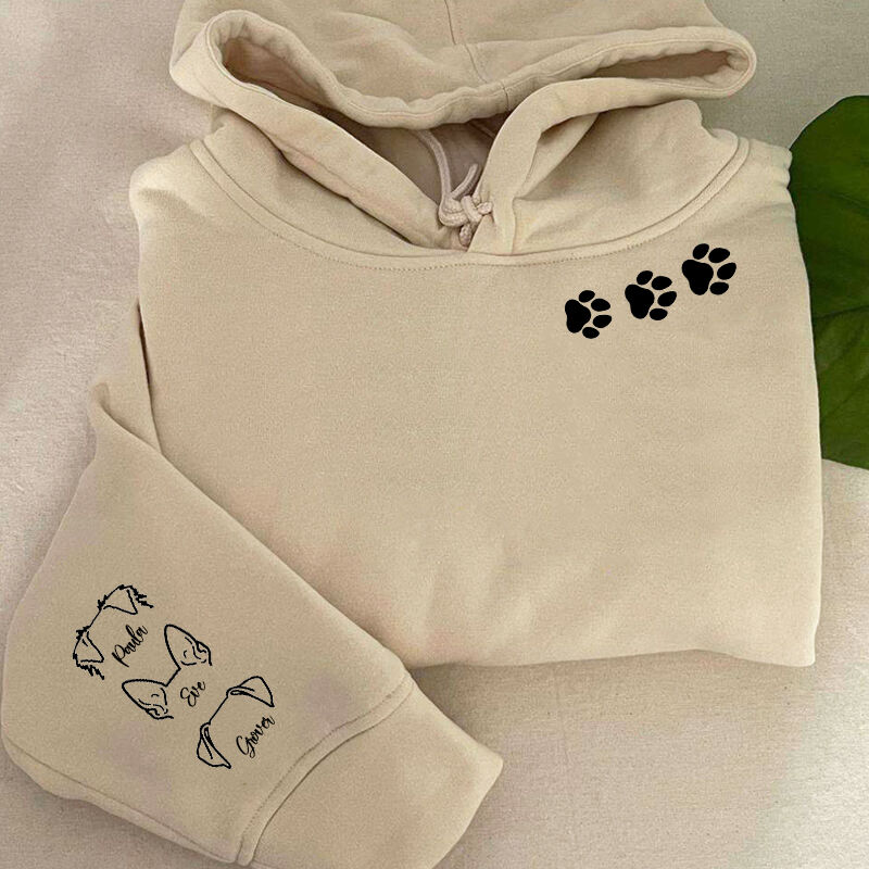 Personalized Hoodie Puppy Head Line Design with Custom Names On The Sleeve Gift for Pet Lovers