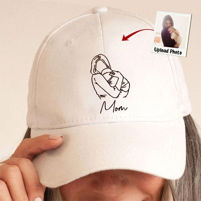 Personalized Hat Embroidered Custom Mom and Kids Photo Line Design Perfect Gift for Dear Mama