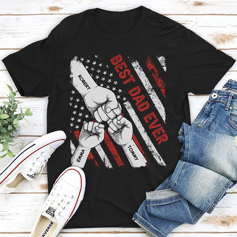 Personalized T-shirt Best Dad Ever Fist Bumps Custom Name Design Perfect Gift for Father's Day