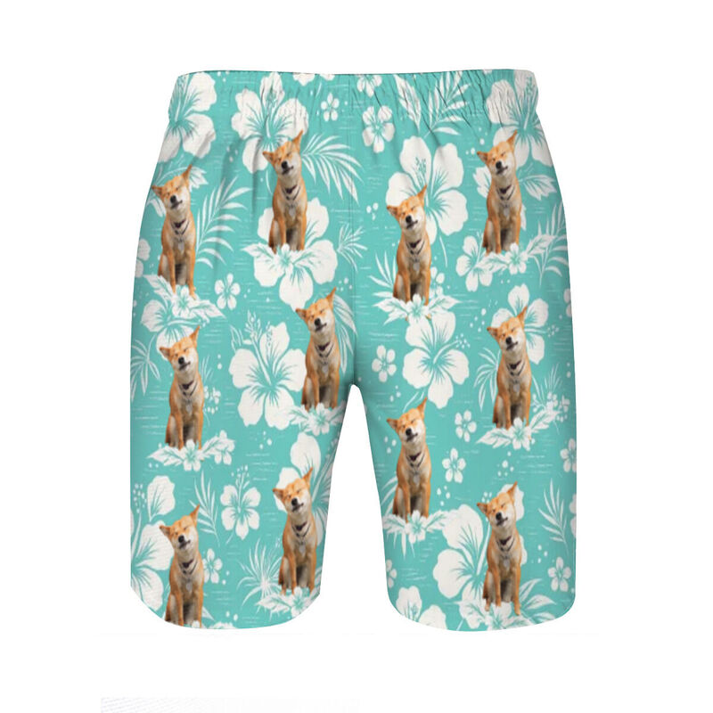 Personalized Picture Men's Beach Shorts with Floral Pattern Simple Gift for Family