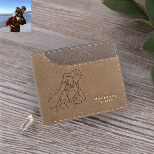 Personalized Men's Scrub Wallet Custom Simple Sketch Photo for Dear Father