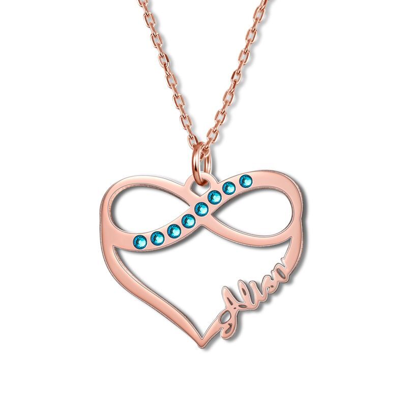 "Love In Heart" Infinity Heart Name Necklace With Birthstone
