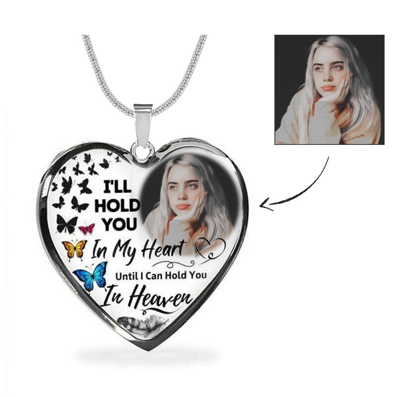 Collier Photo Personnalisé en Argent "I Will Hold You In My Heart"