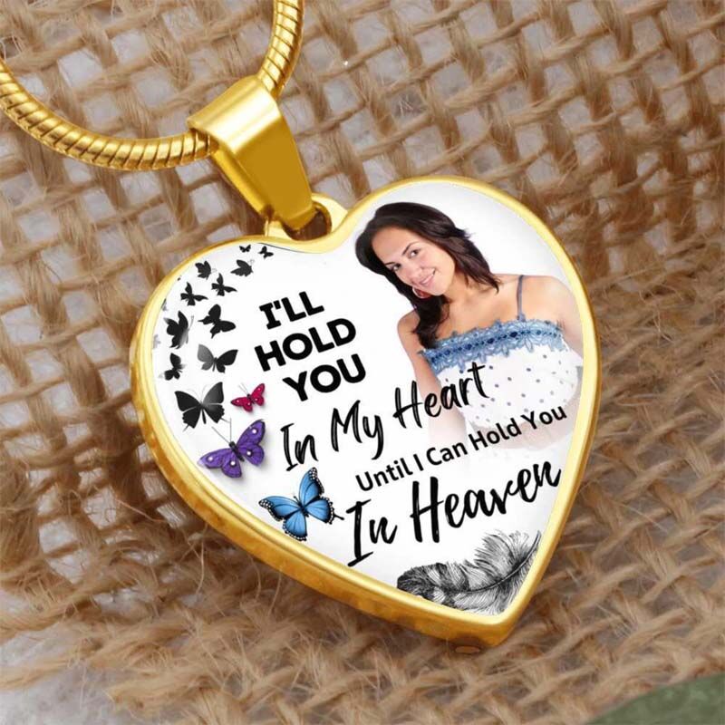 Collier Photo Personnalisé en Argent "I Will Hold You In My Heart"