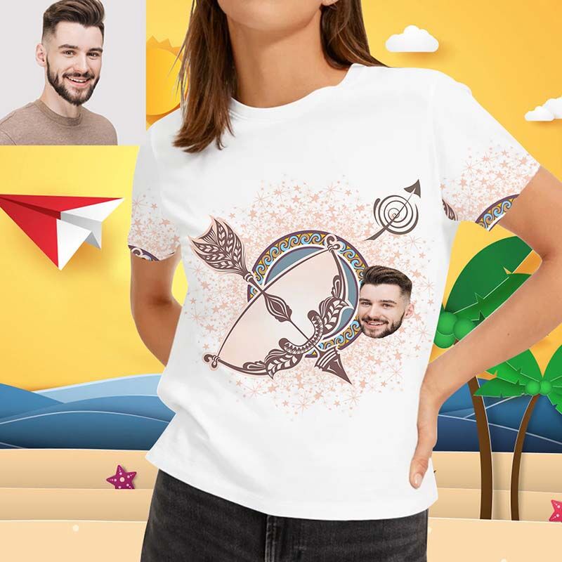 T-shirt hawaïen Visage personnalisé pour femme pour Sagittaire