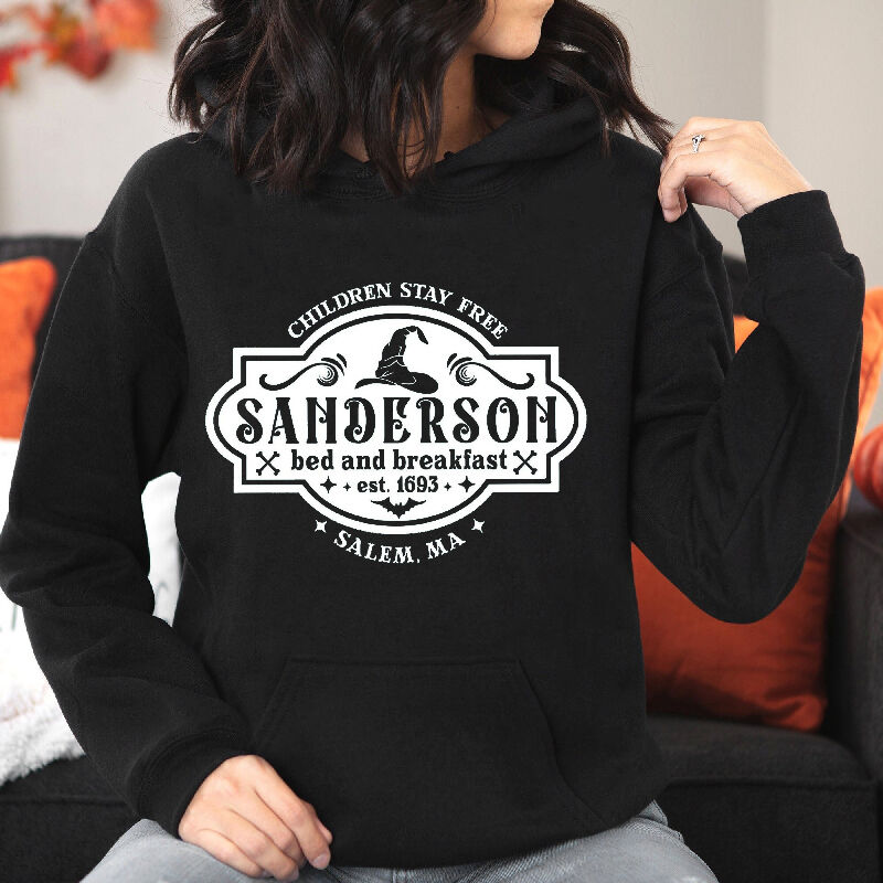 Personalized Name Hoodie with Custom Date Witch Hat Pattern Funny Gift for Her