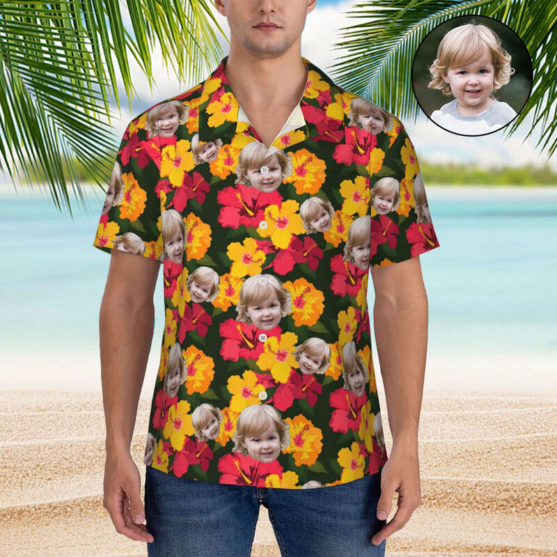 Personalized Men's Hawaiian Shirt with Large Floral Pattern for Family