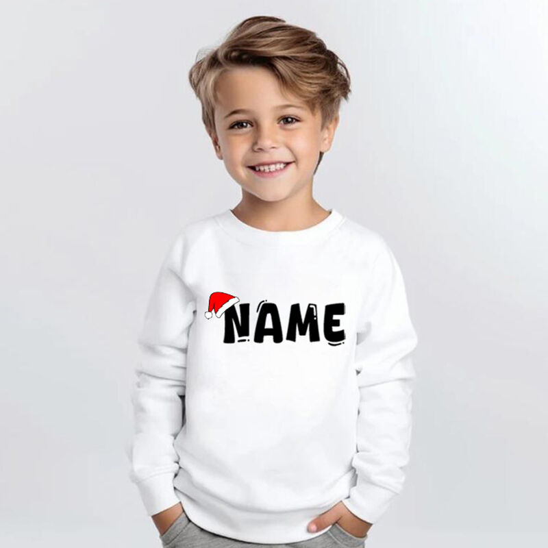 Personalized Children's Sweatshirt Custom Name With Christmas Hat Warm Gift For Children