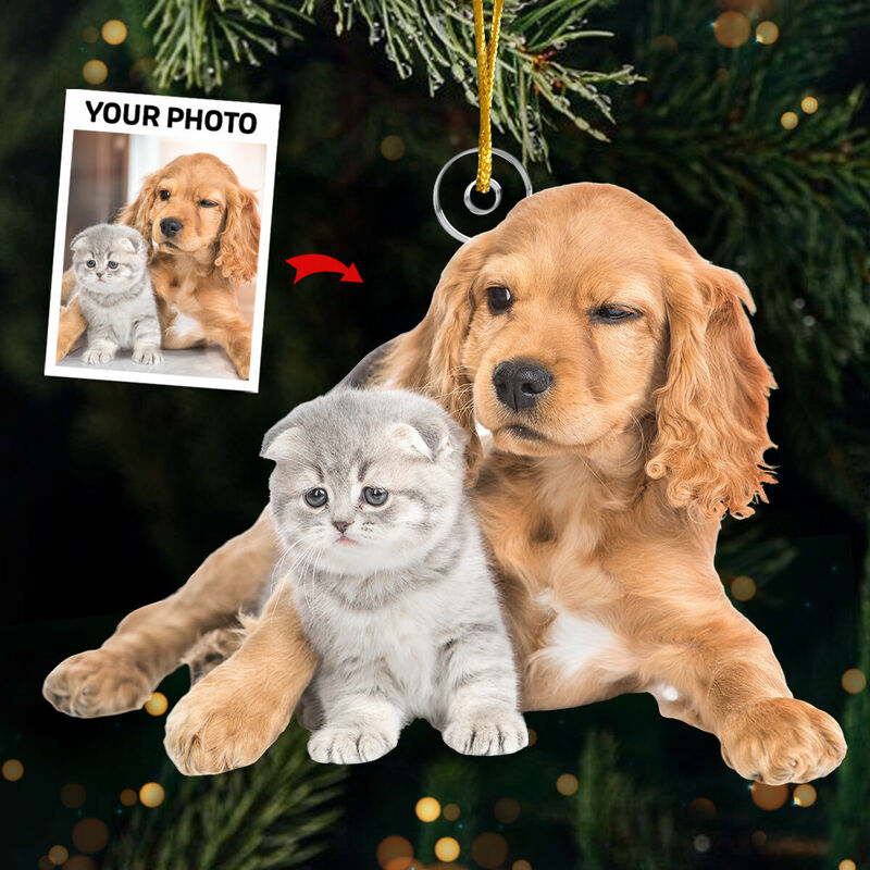 Gepersonaliseerde kerstversiering met aangepaste foto's van huisdieren voor liefhebbers van huisdieren