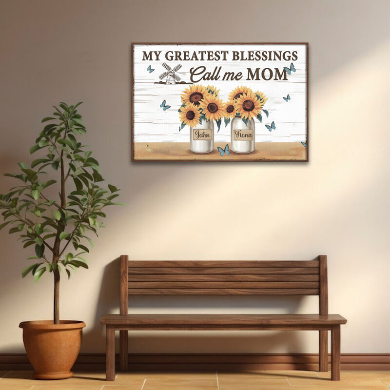 Personalized Name Canvas Wall Art with Sunflowers Pattern Beautiful Present for Mom