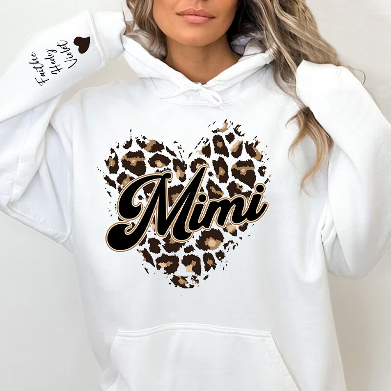 Personalized Hoodie Custom Nickname Leopard Heart Custom Names Design Cool Gift for Mother's Day