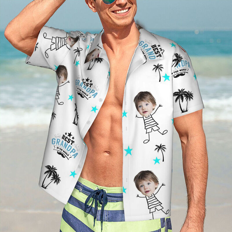 "Best Grandpa in the World" Personalized Hawaiian Shirt Gift for Grandpa