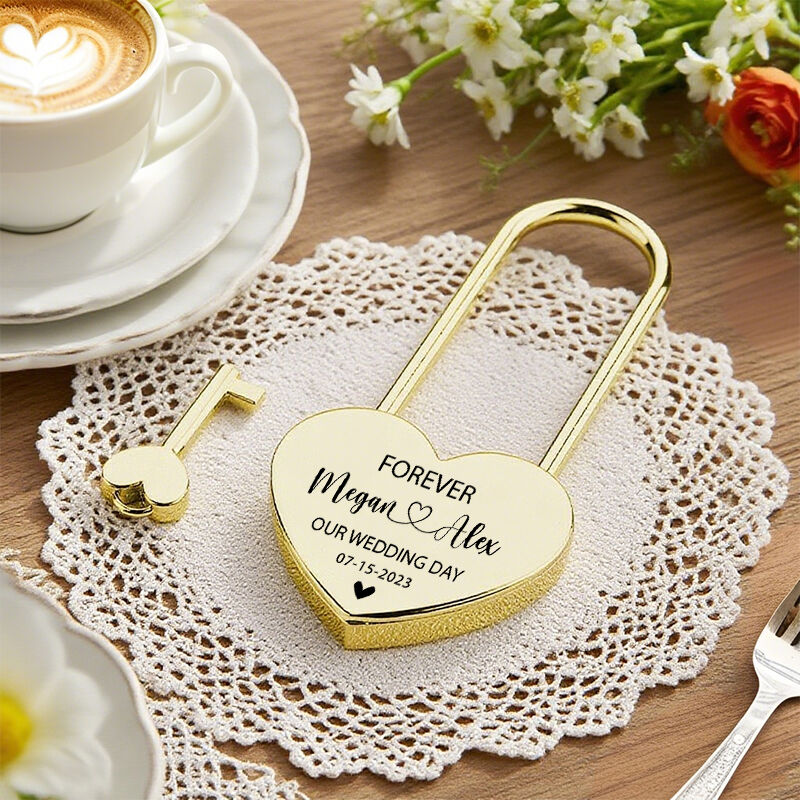 Personalized Heart Lock Love Padlock Custom Names Romantic Engagement Wedding Gift for Couples