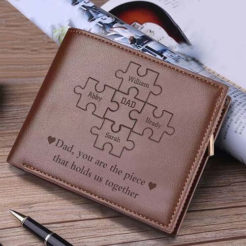 Dad You Are the Piece That Holds Us Together Puzzle Pieces Leather Trifold Wallet