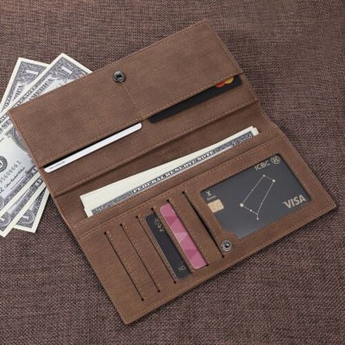 Men's Long Style Bifold Custom Photo Wallet - Brown Leather