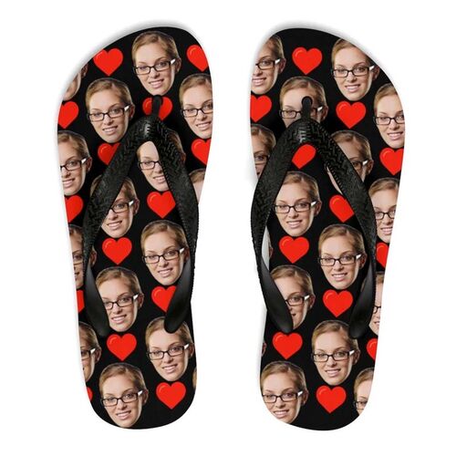 Personalized Face Red Heart Flip-Flops for Summer Beach