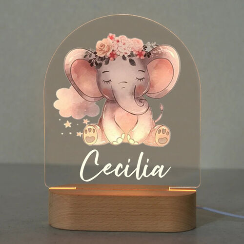 Lampada con Nome in Acrilico Design Elefante Regalo per Bambino